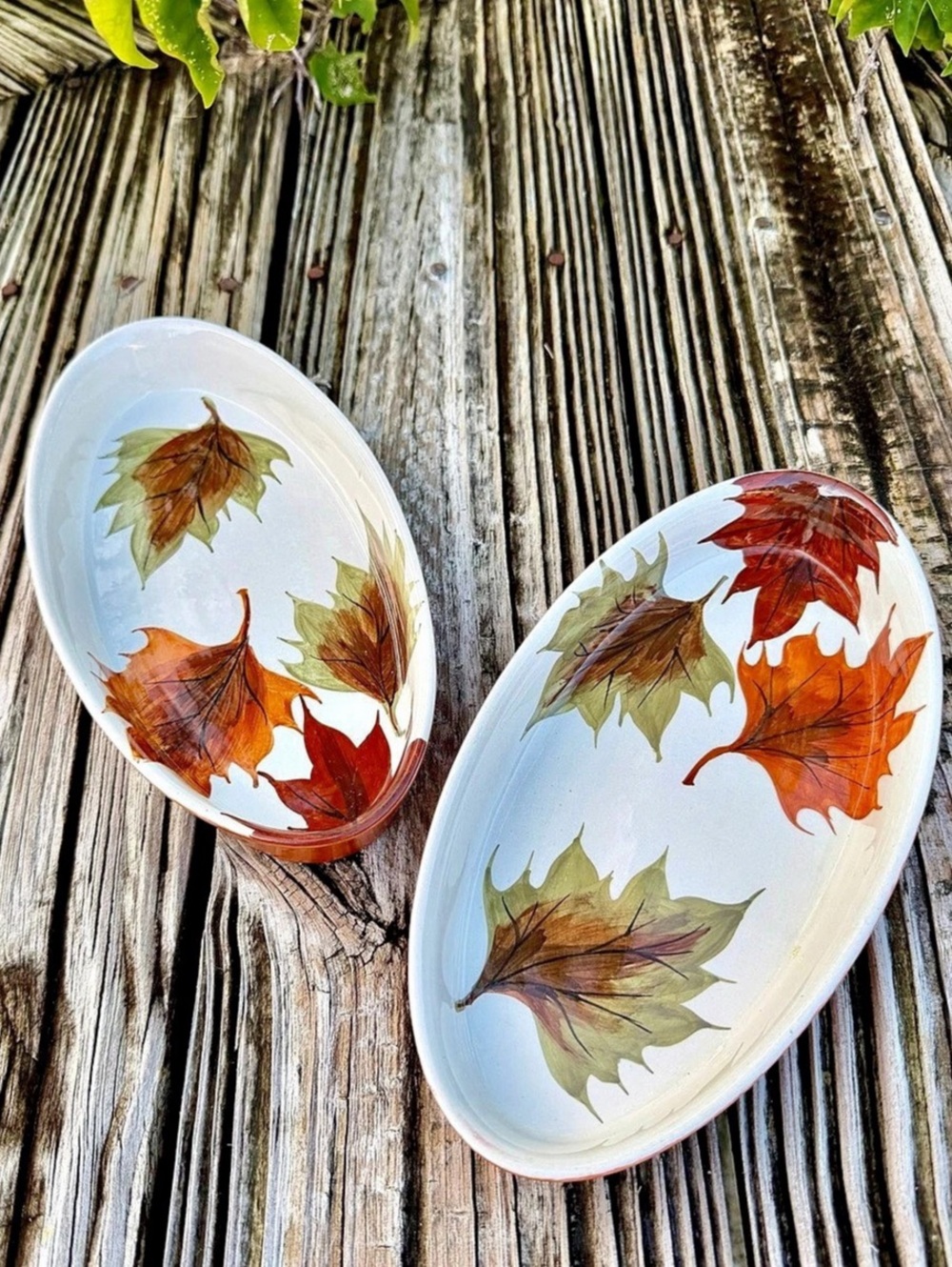 Oven King Italy Hand Painted Leaf Serving Dish Set in Orange & White 9βX5β